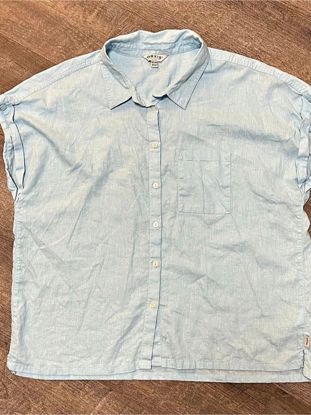 Orvis Linen Blend Button Up Shirt Womens 2XL Baby Blue Sleeveless Blouse XXL